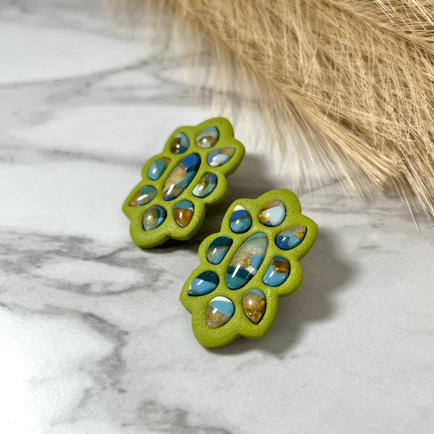 Multi Stone two tone oversize polymer clay stud