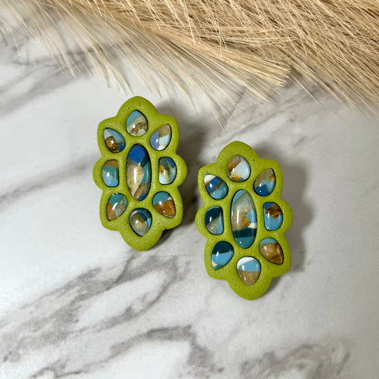 Multi Stone two tone oversize polymer clay stud