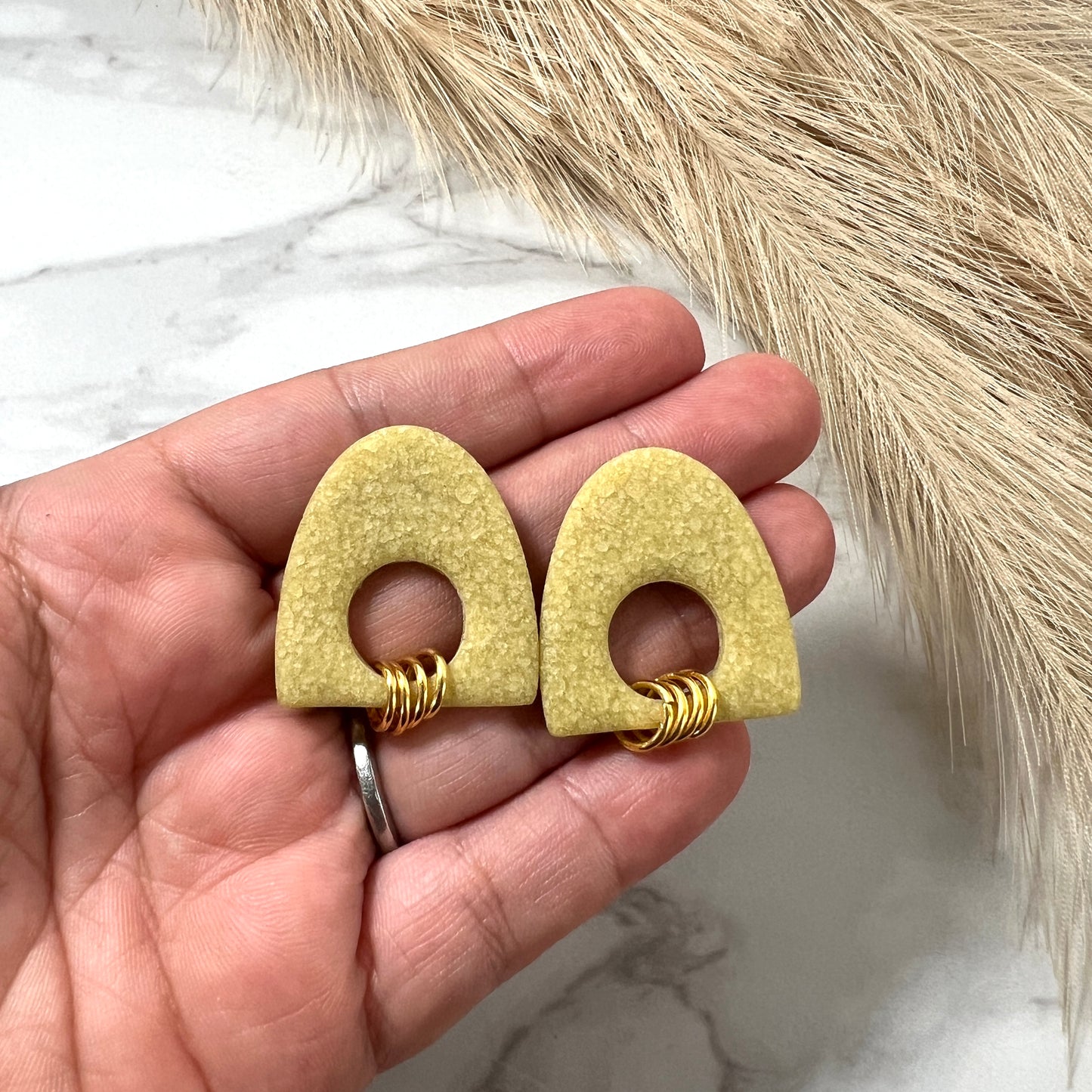 Pale Yellow Matte Arch with Holes Polymer Clay Oversized Stud Earrings