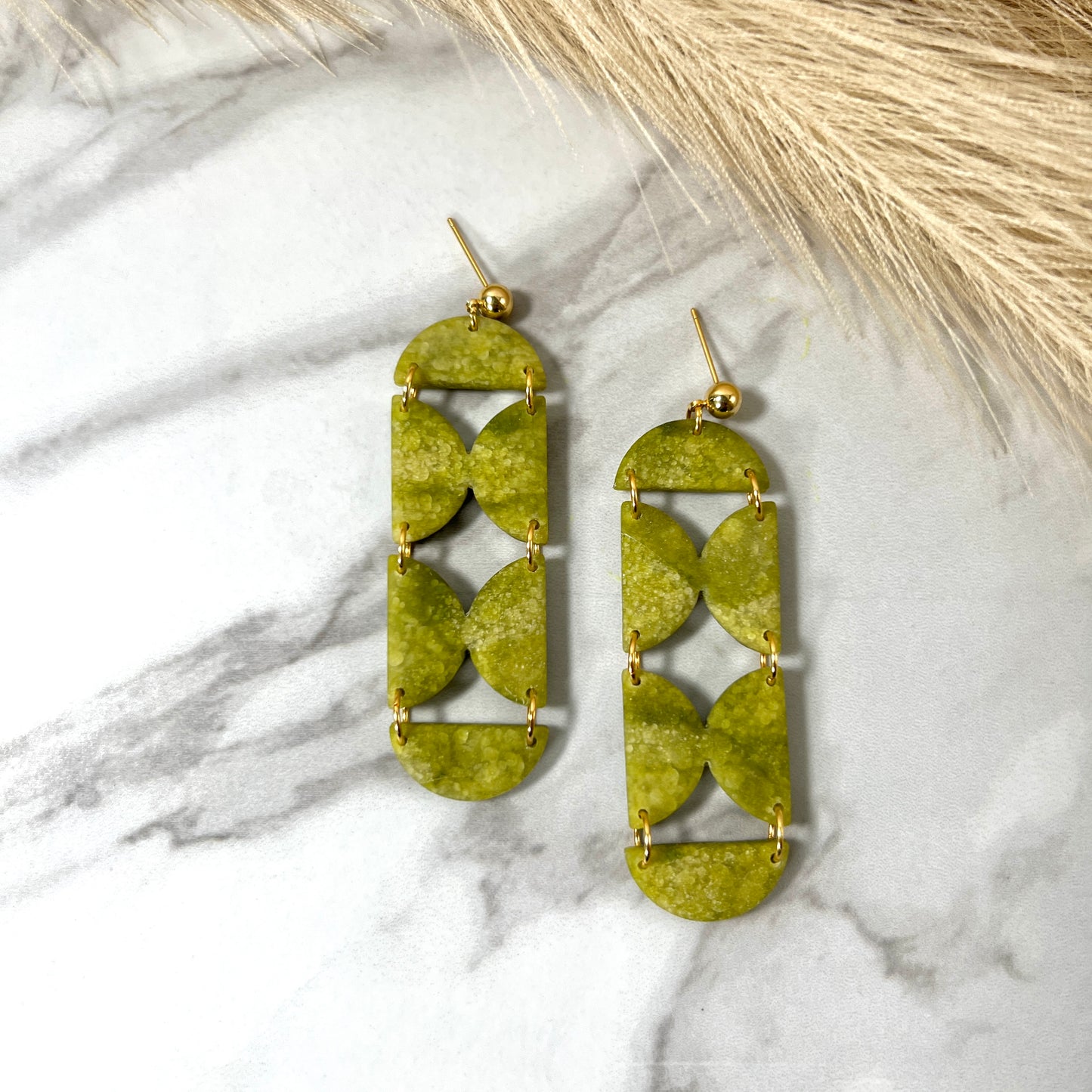 Ava Long Dangle Green Polymer Clay Earrings