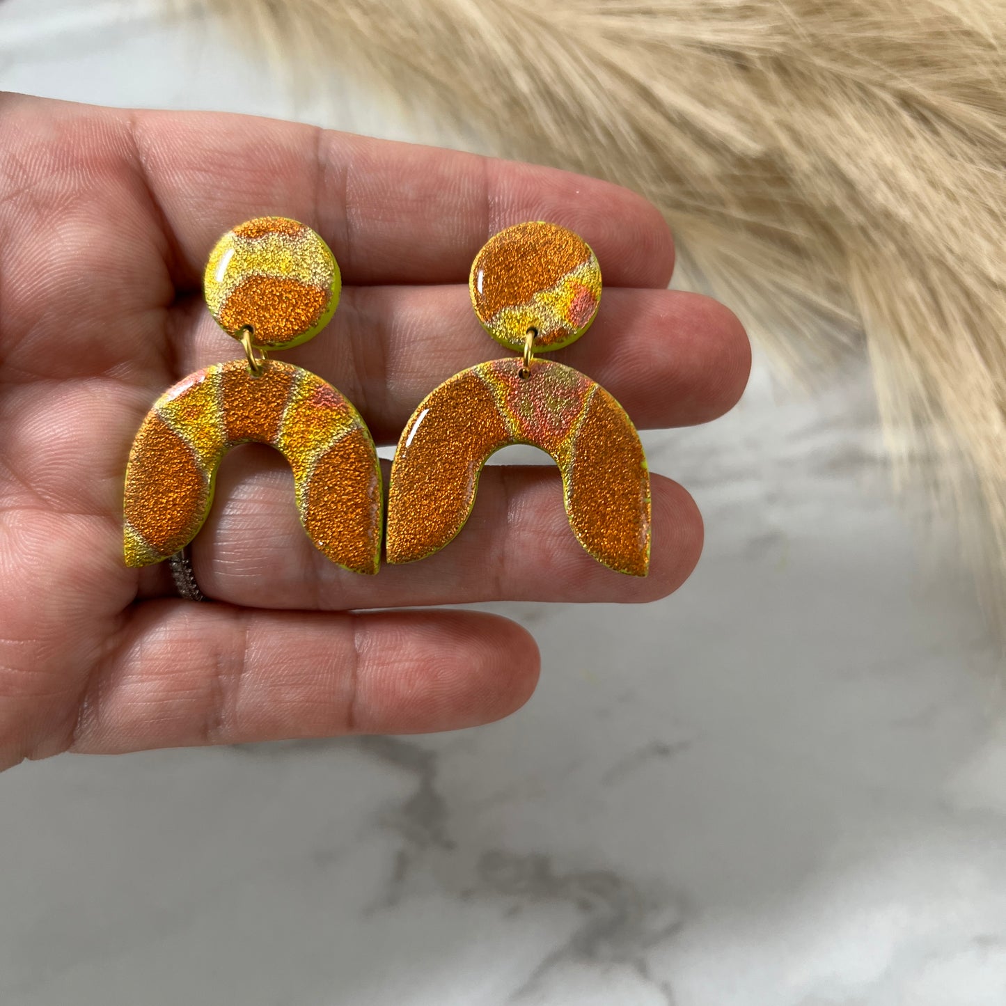 Copper Foil Arch and Stud Polymer Clay Earrings