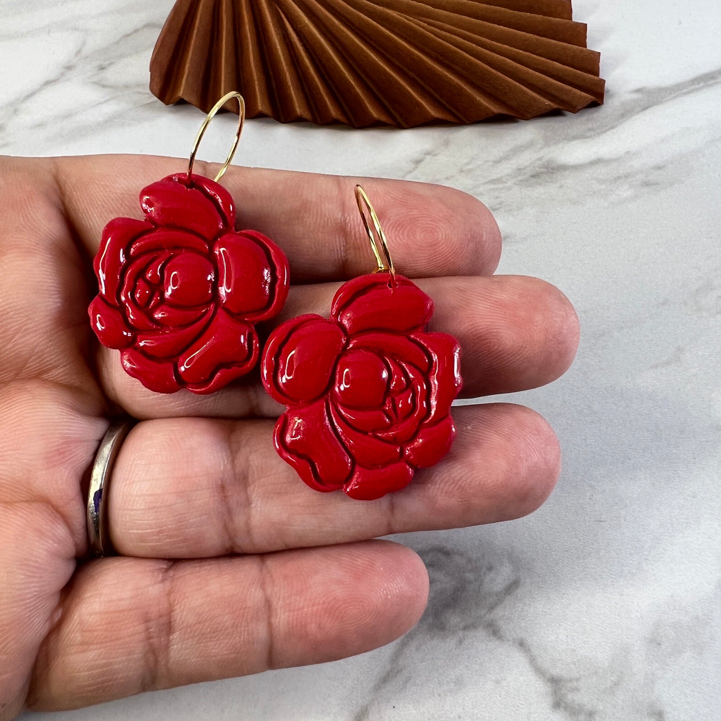 Single Rose Dangle Polymer Clay Earring