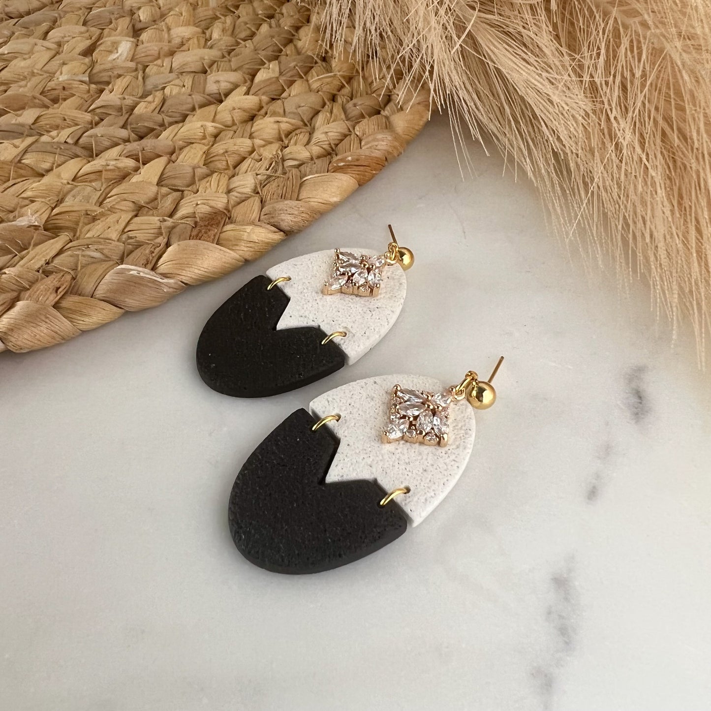 Puzzle Oval Polymer Clay Earrings