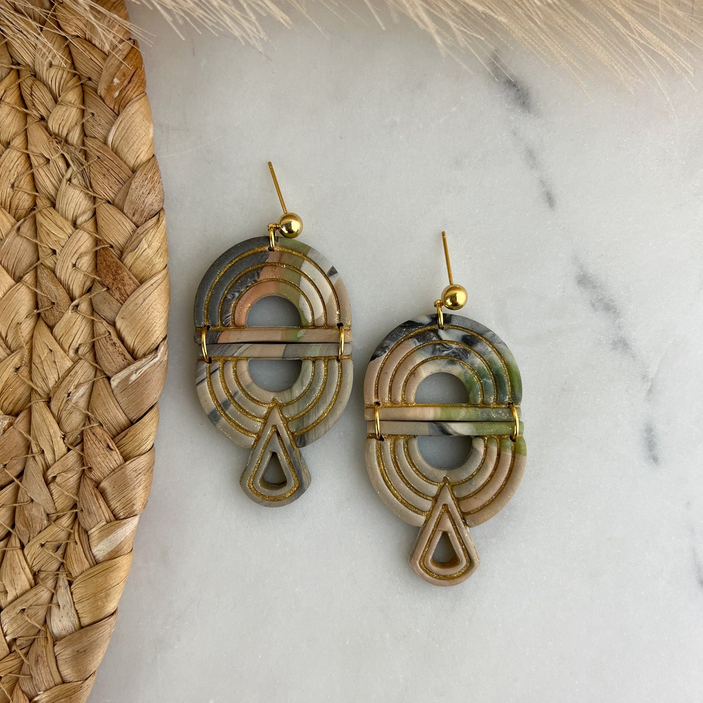 Art Deco Statement Dangle Polymer Clay Earrings