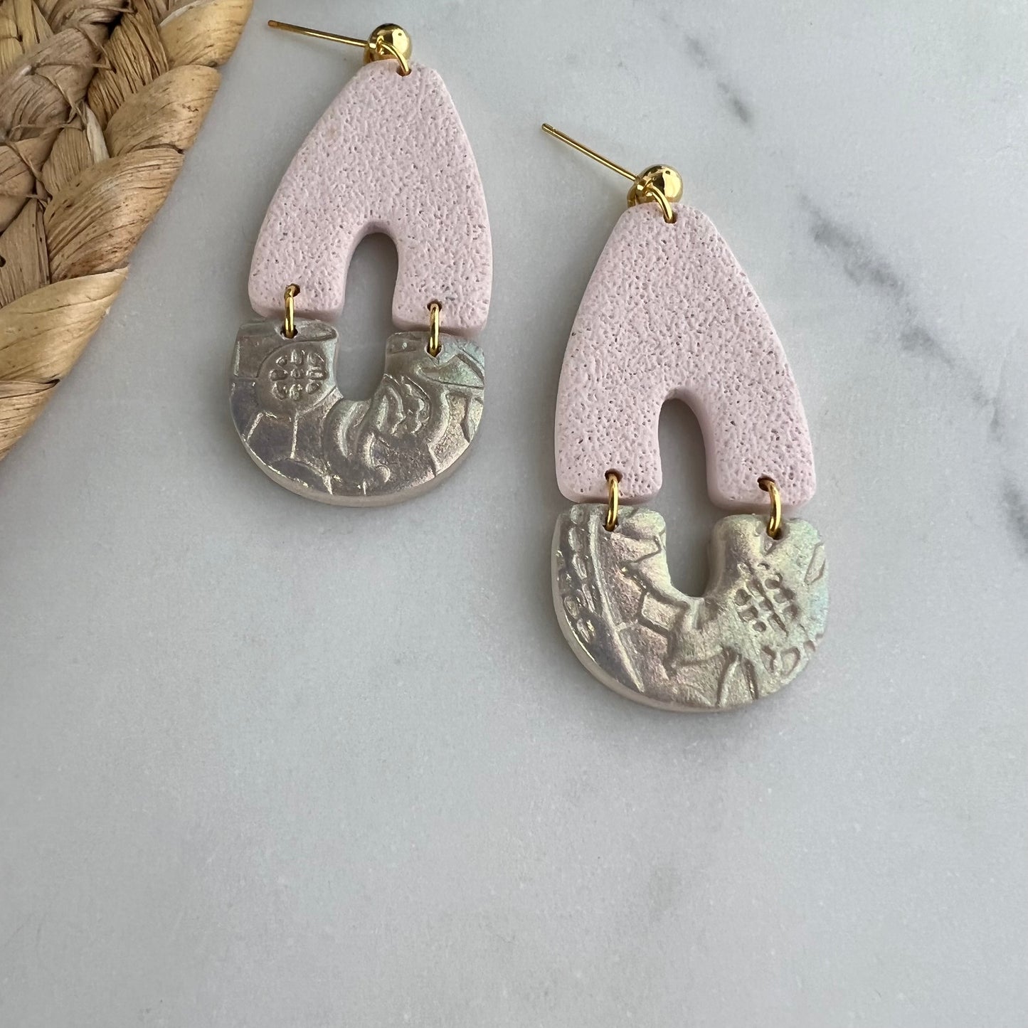 Shimmer Lace Contrast Earrings Polymer Clay