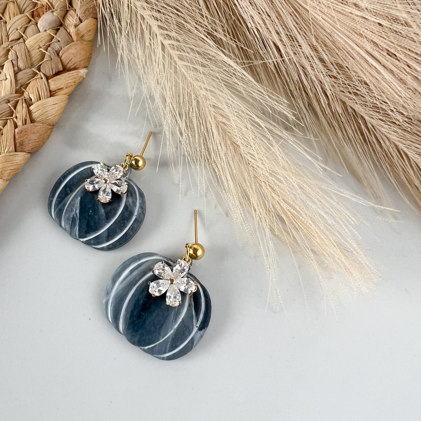 Shimmer and Marble Pumpkin Polymer Clay Earrings Halloween/ Fall Collection