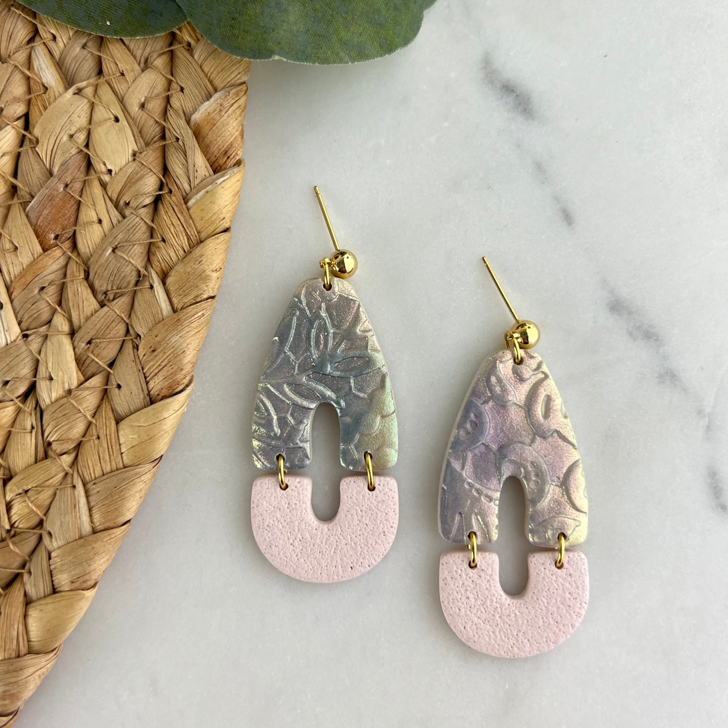 Shimmer Lace Contrast Earrings Polymer Clay