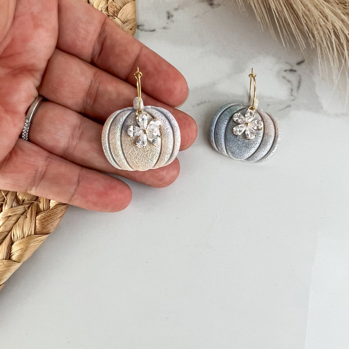 Shimmer and Marble Pumpkin Polymer Clay Earrings Halloween/ Fall Collection