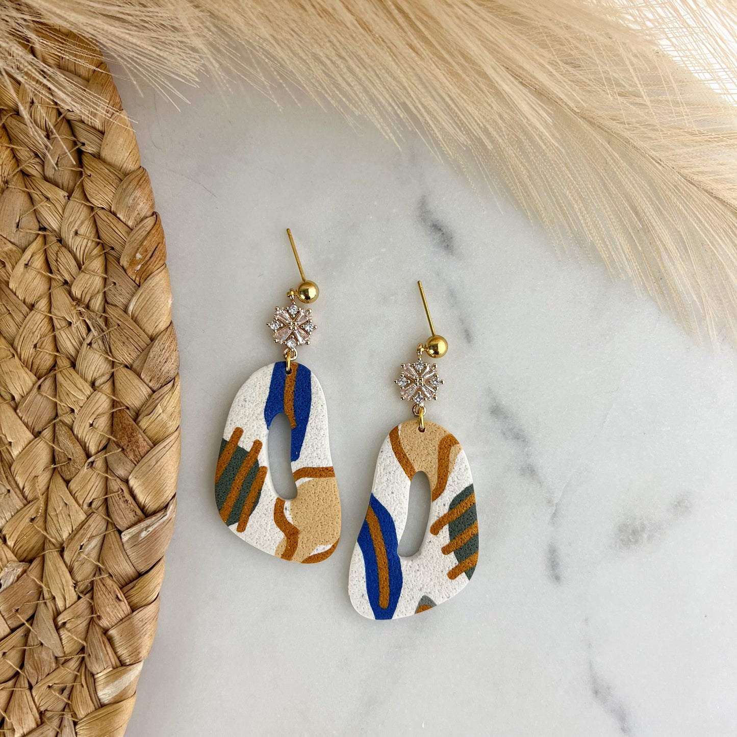 Organic mirrored oval Polymer Clay Earrings