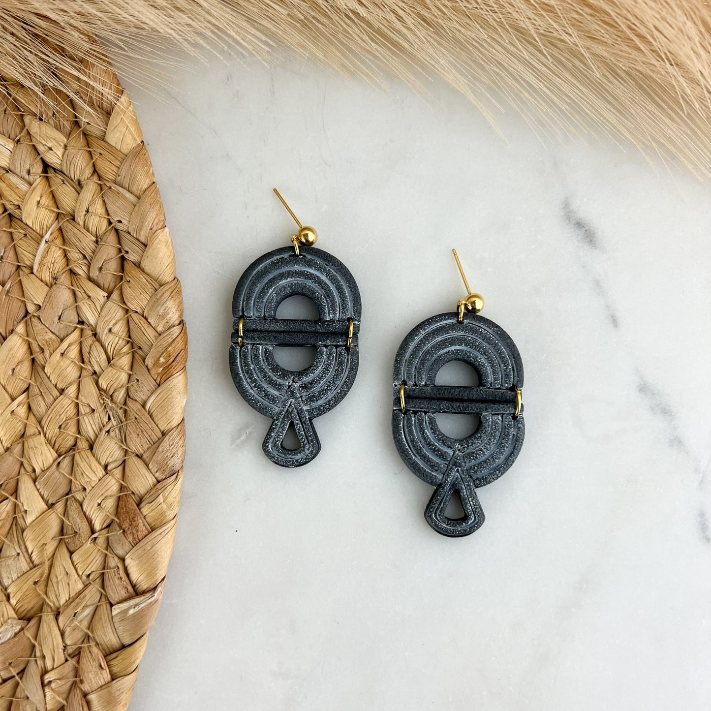 Art Deco Statement Dangle Polymer Clay Earrings