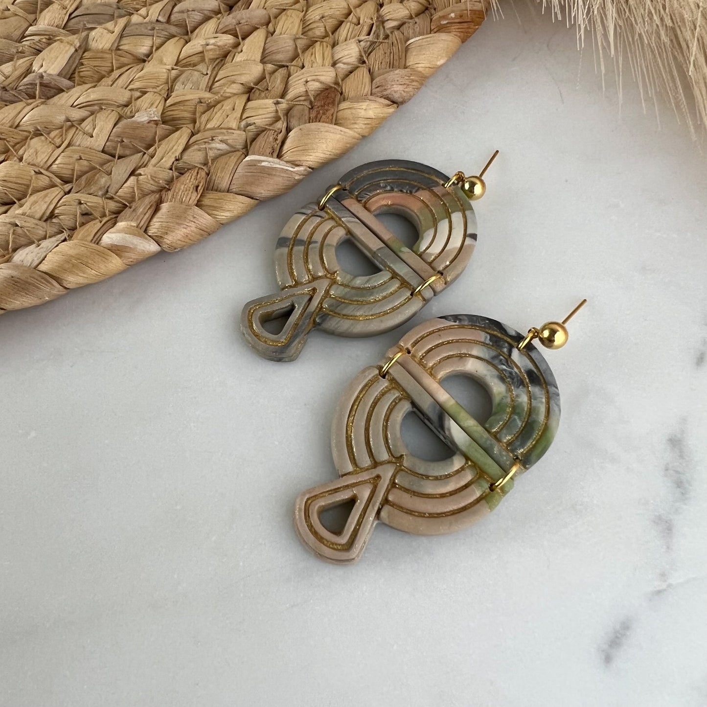 Art Deco Statement Dangle Polymer Clay Earrings