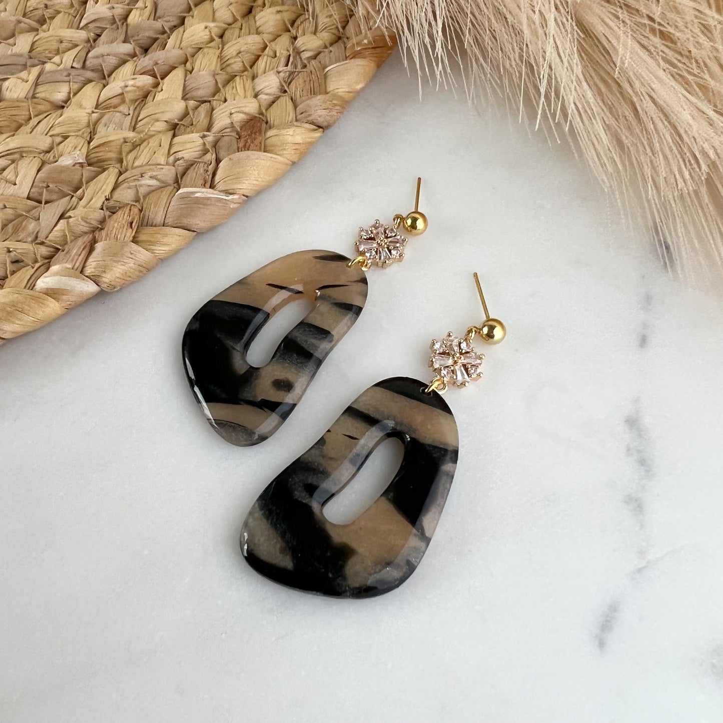 Organic mirrored oval Polymer Clay Earrings