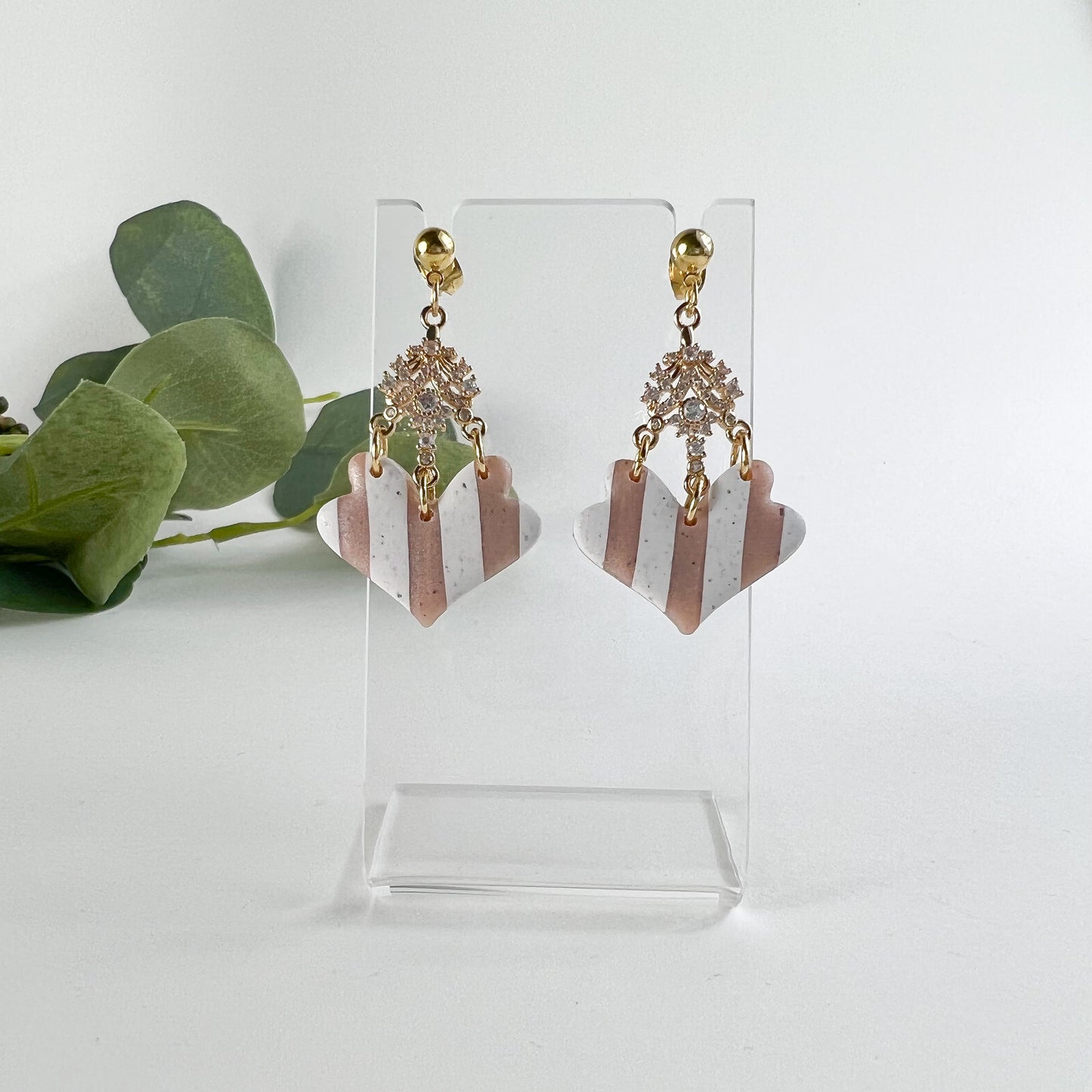 Polymer clay neutral stripes Victorian style earrings