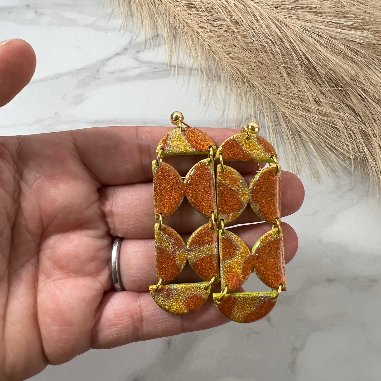 Ava Gold foil Long Dangle Polymer Clay Earrings