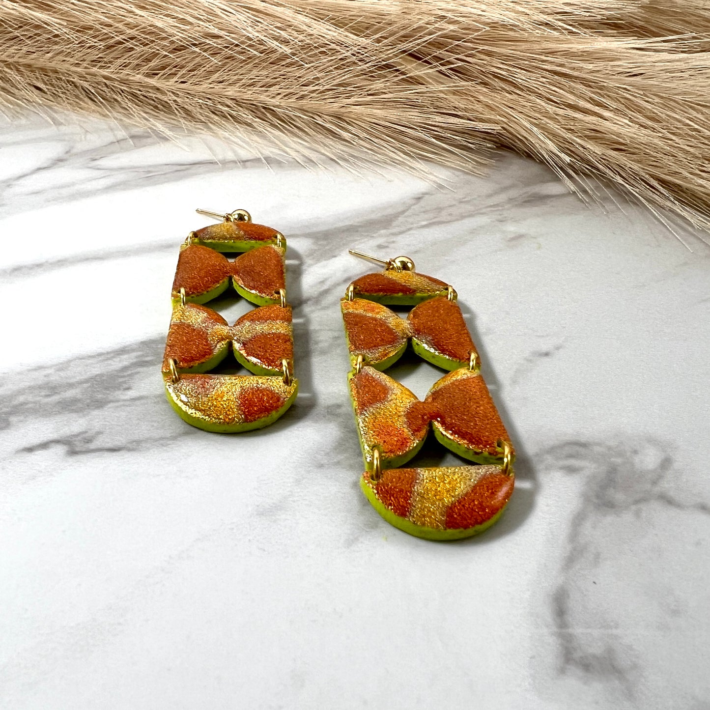 Ava Gold foil Long Dangle Polymer Clay Earrings