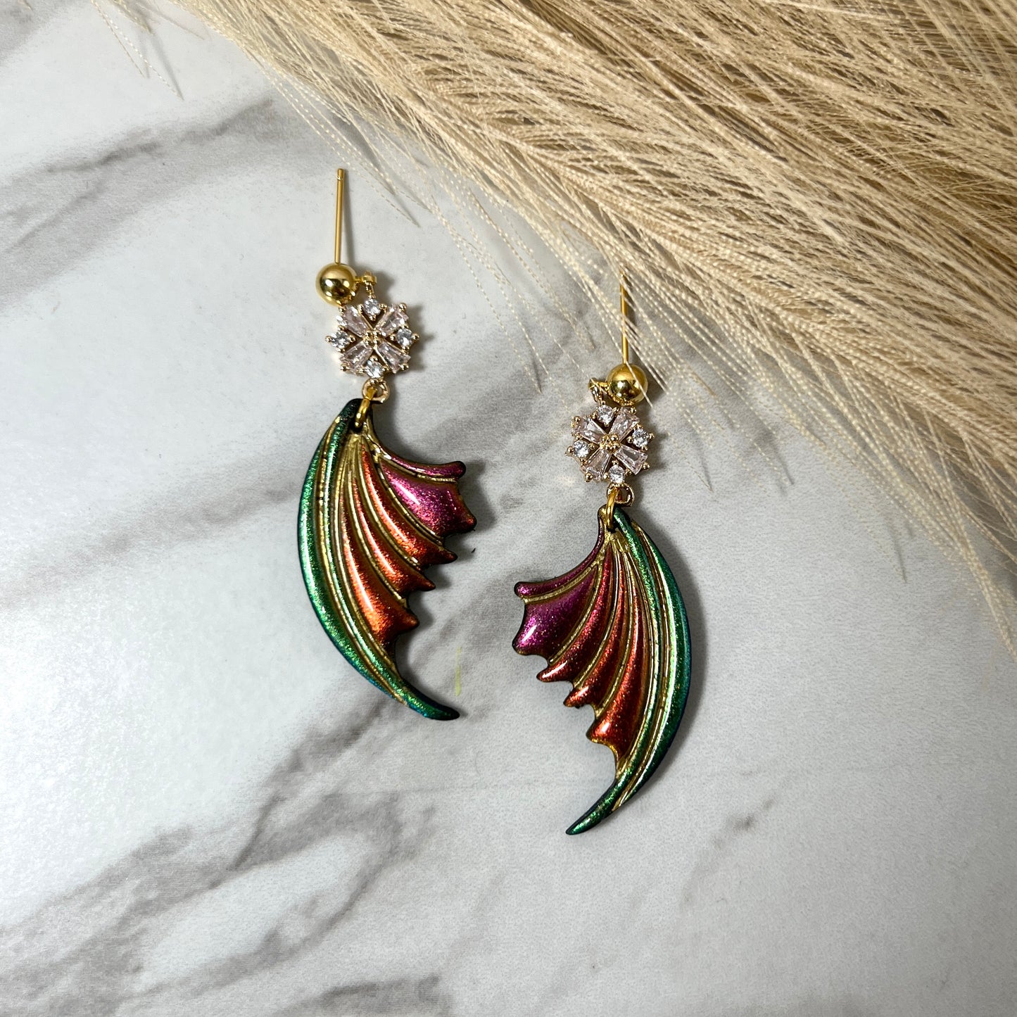 Mica Shimmer Bat wing Polymer Clay Earrings