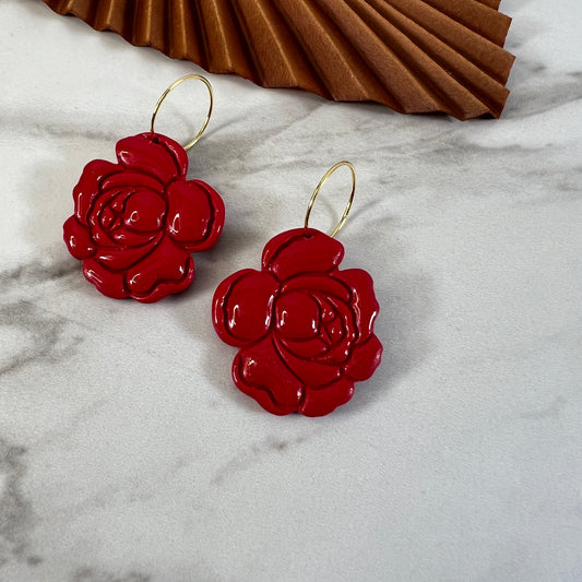 Single Rose Dangle Polymer Clay Earring