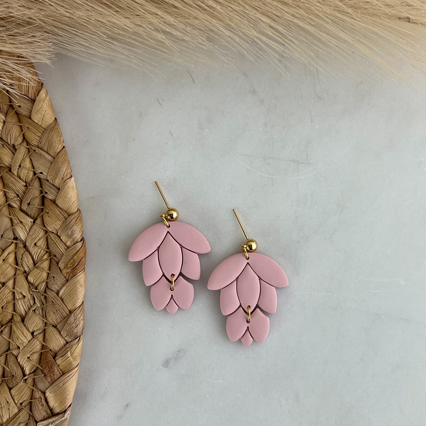 Leaf Flower Duo Dangle Polymer Clay Earrings