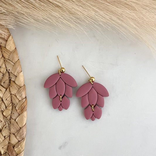 Leaf Flower Duo Dangle Polymer Clay Earrings