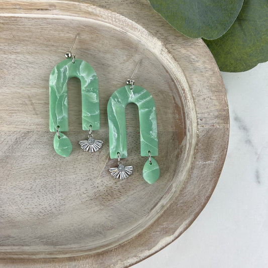 Matte Green quartz polymer clay earrings