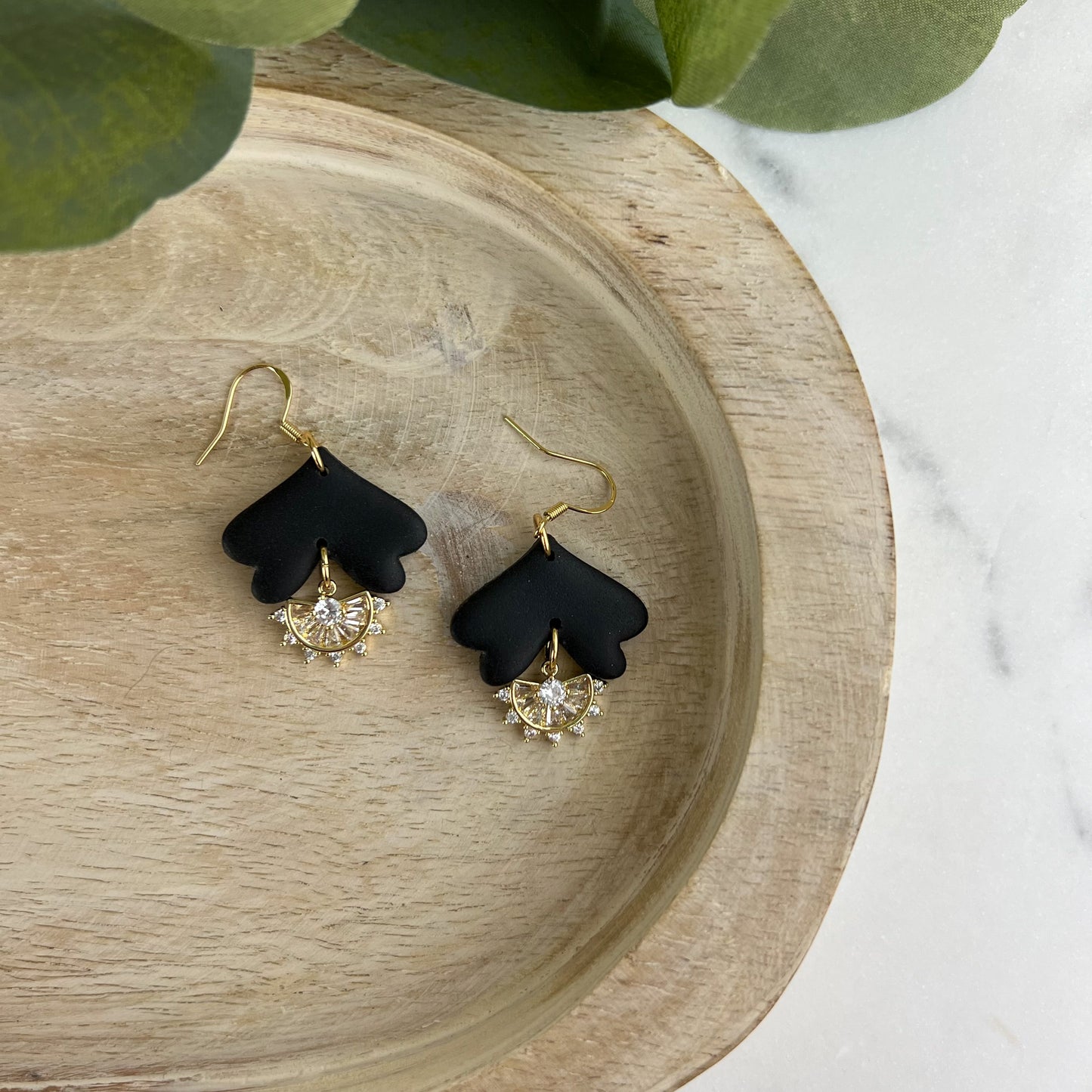 Basic black and gold polymer clay and Cz earrings