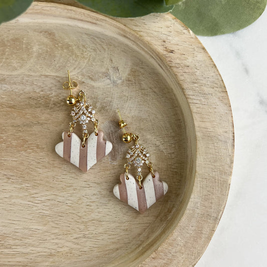 Polymer clay neutral stripes Victorian style earrings