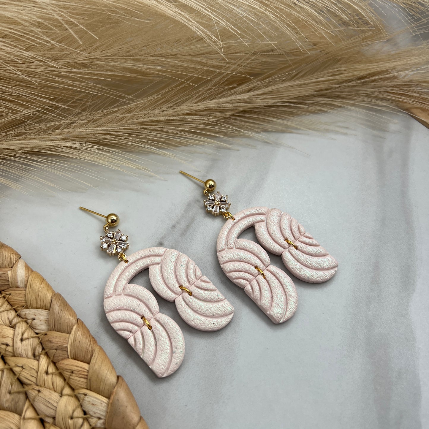Lined arch and bubble bottom shimmer Polymer Clay Earrings