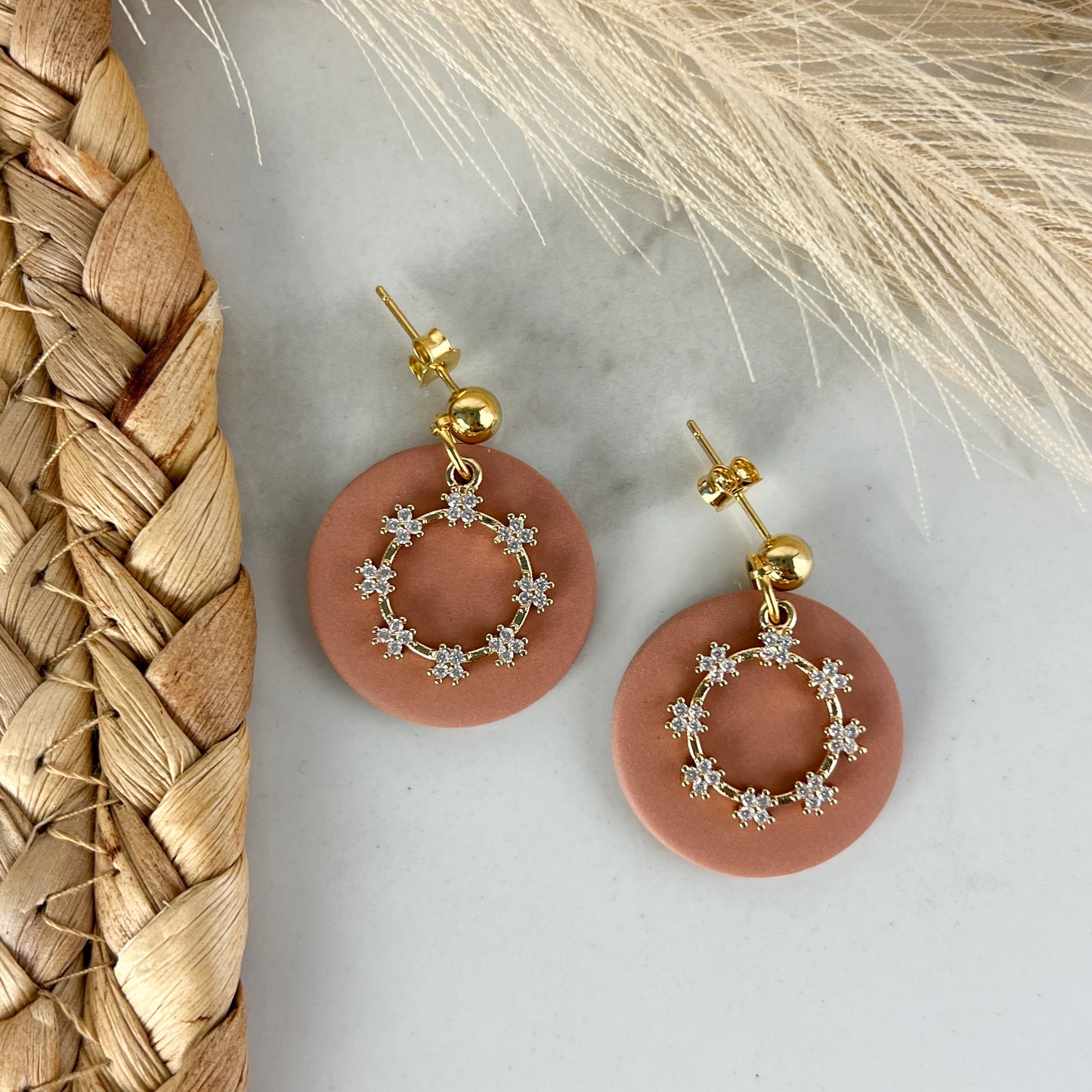Circle Charmed Dangle Polymer Clay earrings Fall Collection