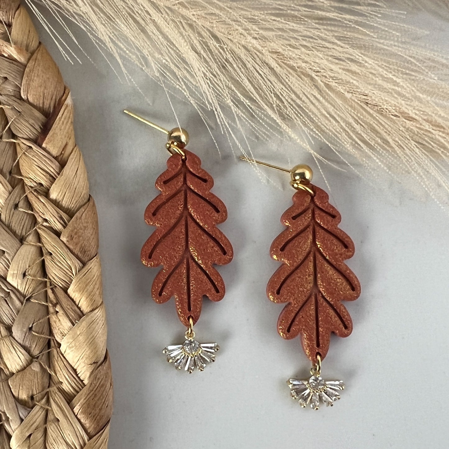 Boucles d’oreilles en argile polymère feuille de chêne Collection Automne/Halloween