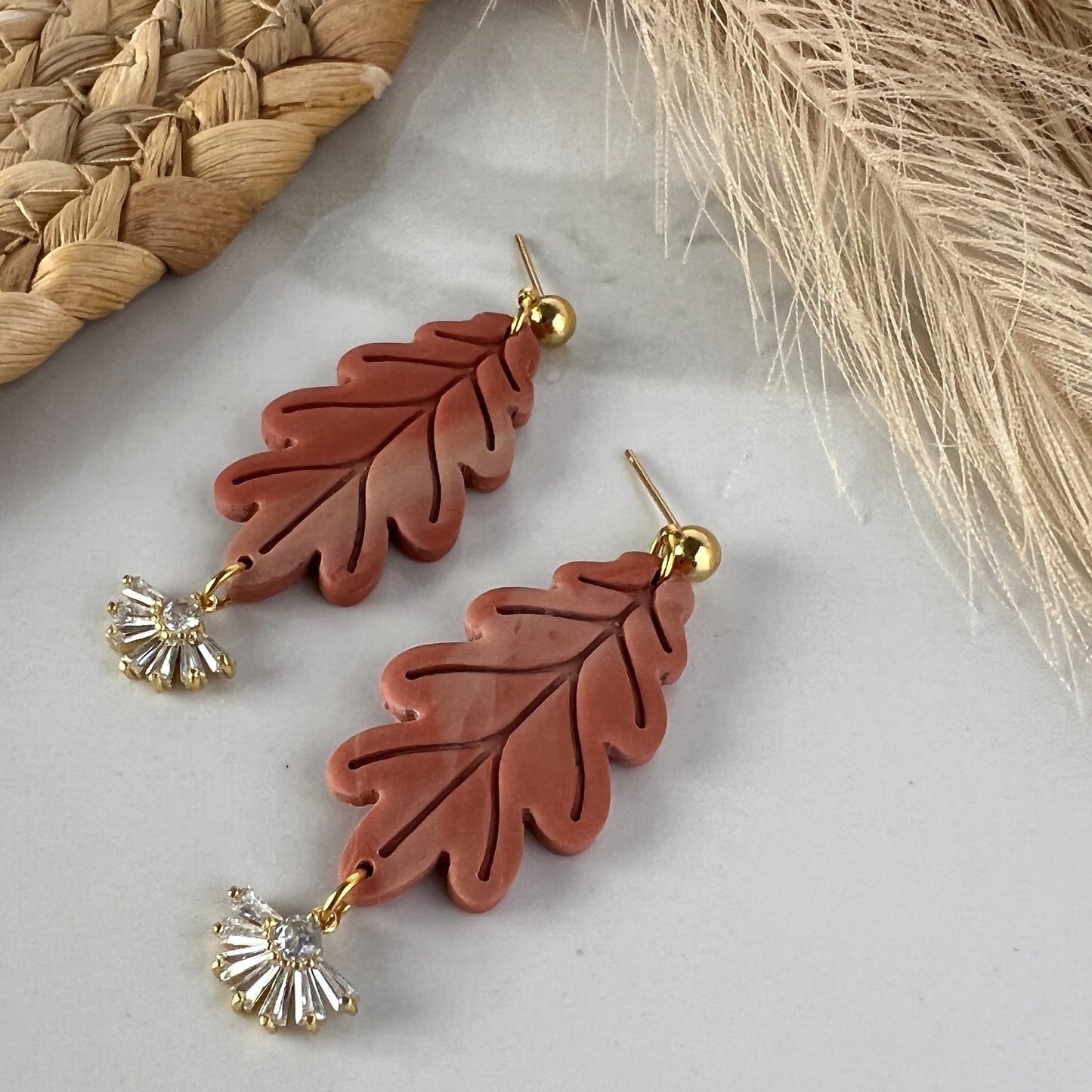 Boucles d’oreilles en argile polymère feuille de chêne Collection Automne/Halloween
